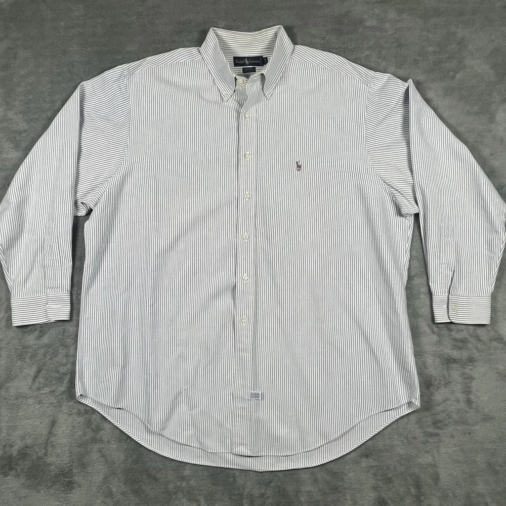 Vtg Polo Ralph Lauren Yarmouth cotton Oxford LS Shirt Men's 17.5-35 Blue Striped